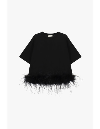 Dixie T-shirt met korte mouwen en veren aan de onderkant