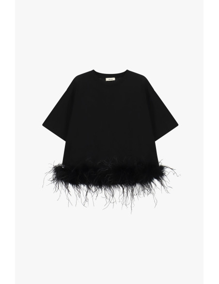 Dixie T-shirt met korte mouwen en veren aan de onderkant
