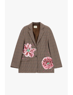 Dixie Fantasieblazer met ruitpatroon en geschilderde bloemen 2