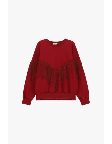 Sweater met ronde hals en decoratieve franjes A V Dixie