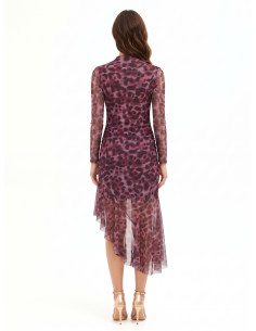 Asymmetrische midi-jurk met drapering van elastische stof met luipaardprint Rinascimento 2