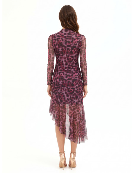 Asymmetrische midi-jurk met drapering van elastische stof met luipaardprint Rinascimento