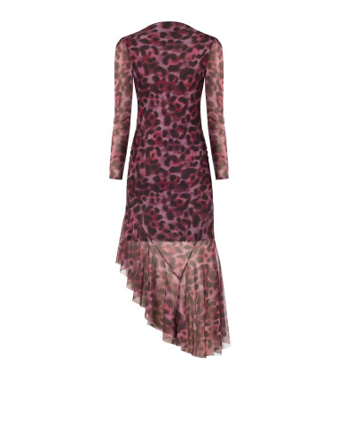 Asymmetrische midi-jurk met drapering van elastische stof met luipaardprint Rinascimento