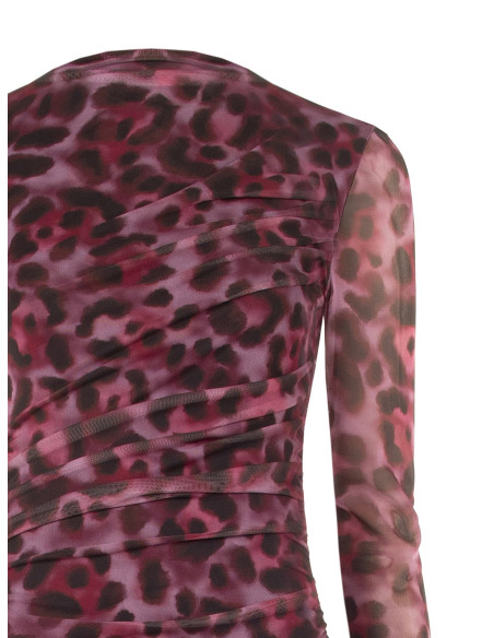 Asymmetrische midi-jurk met drapering van elastische stof met luipaardprint Rinascimento