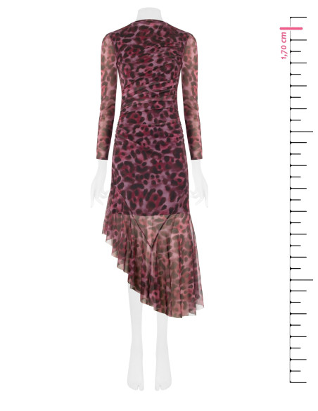 Asymmetrische midi-jurk met drapering van elastische stof met luipaardprint Rinascimento