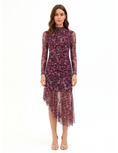 Asymmetrische midi-jurk met drapering van elastische stof met luipaardprint Rinascimento