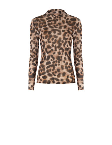 Nauwsluitende coltrui-top van mesh met luipaardprint Rinascimento