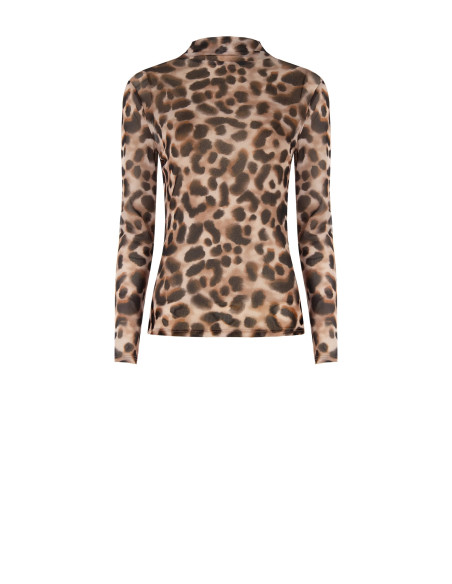 Nauwsluitende coltrui-top van mesh met luipaardprint Rinascimento