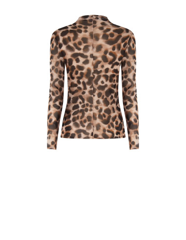 Nauwsluitende coltrui-top van mesh met luipaardprint Rinascimento
