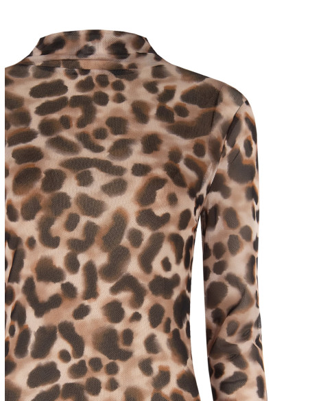 Nauwsluitende coltrui-top van mesh met luipaardprint Rinascimento