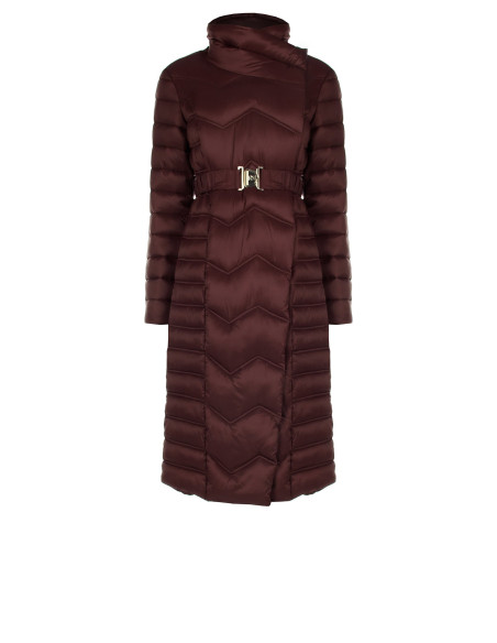 Getailleerde lange gewatteerde jas met wikkelsluiting en elastische riem Rinascimento