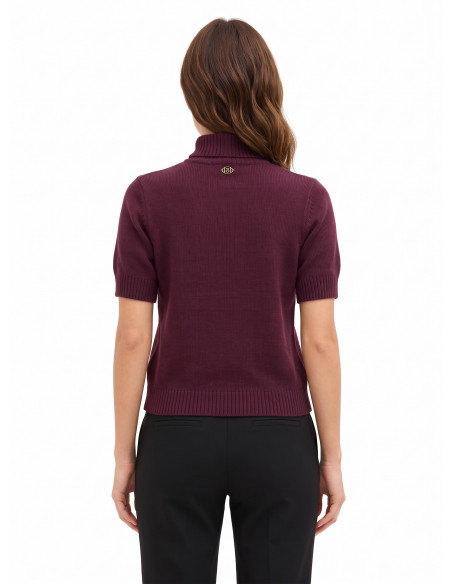 Trui met korte mouwen van een viscose-wolmix met ruitpatroon en lurex Rinascimento