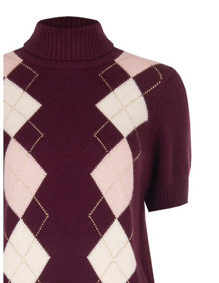 Trui met korte mouwen van een viscose-wolmix met ruitpatroon en lurex Rinascimento