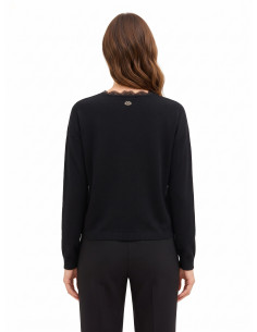 Dunne oversized wollen cardigan met V-hals en kanten detail Rinascimento 2