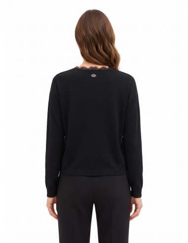 Dunne oversized wollen cardigan met V-hals en kanten detail Rinascimento
