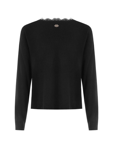 Dunne oversized wollen cardigan met V-hals en kanten detail Rinascimento