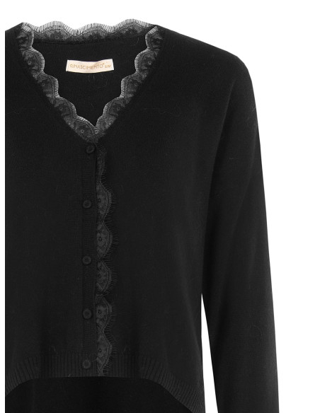 Dunne oversized wollen cardigan met V-hals en kanten detail Rinascimento