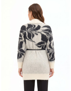 Vest-cardigan van een mix van mohair en lurex met een groot bloemenmotief en een lange riem van imitatieleer Rinascimento 2