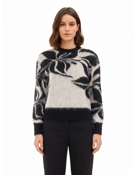 Trui van een mohairmix en lurex met een groot bloemenmotief Rinascimento