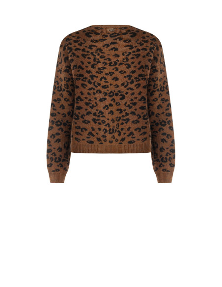 Trui met luipaardprint van een viscose-wolmix met kristallen Rinascimento