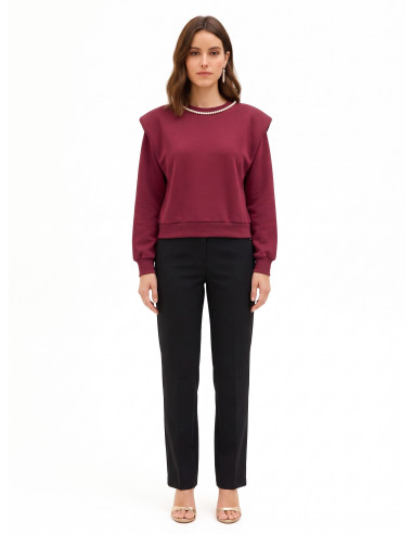 Oversized katoenen sweater met afneembare parelketting Rinascimento