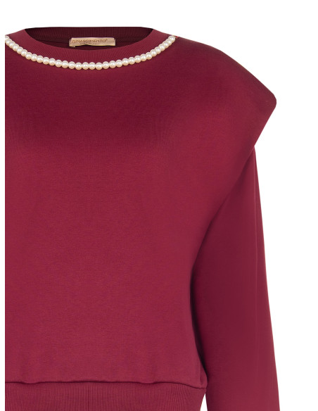 Oversized katoenen sweater met afneembare parelketting Rinascimento