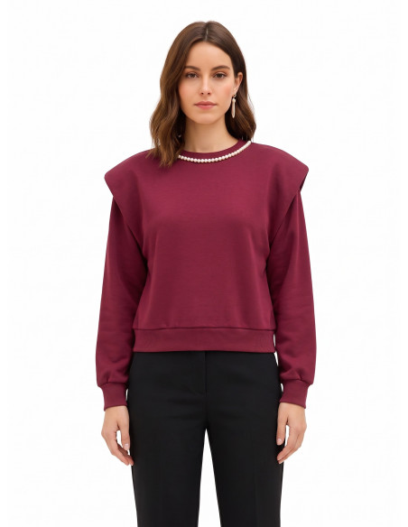 Oversized katoenen sweater met afneembare parelketting Rinascimento