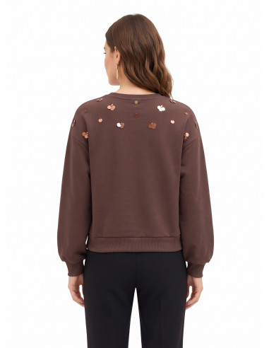 Regular katoenen sweater met applicatie van maxi-pailletten Rinascimento