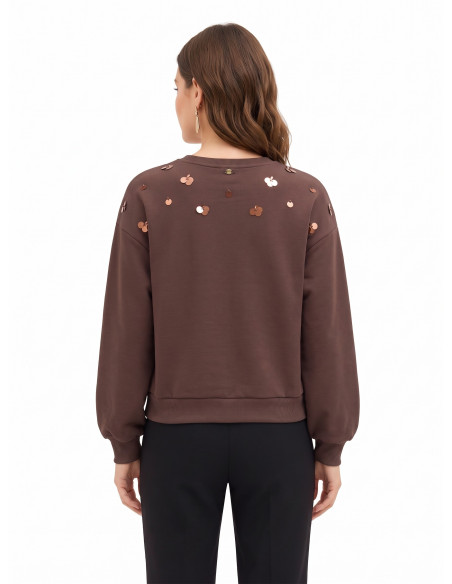 Regular katoenen sweater met applicatie van maxi-pailletten Rinascimento