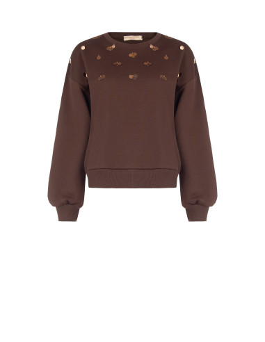 Regular katoenen sweater met applicatie van maxi-pailletten Rinascimento