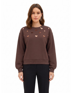 Regular katoenen sweater met applicatie van maxi-pailletten Rinascimento