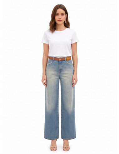 Wide-legjeans met versleten effect, lichte wassing Rinascimento