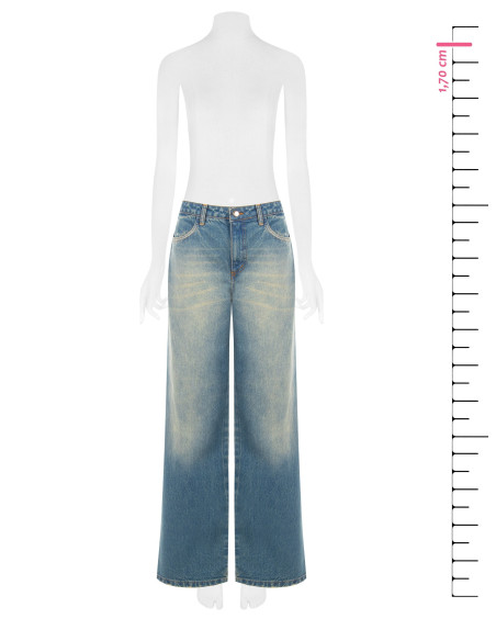 Wide-legjeans met versleten effect, lichte wassing Rinascimento
