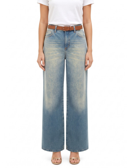 Wide-legjeans met versleten effect, lichte wassing Rinascimento