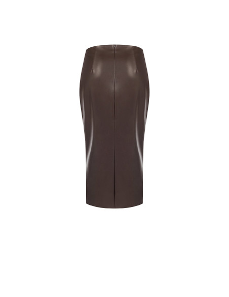 Asymmetrische kokerrok van imitatieleer met overslag Rinascimento