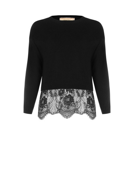 Curvy cropped trui met kanten zoom met bloemen Rinascimento Curvy