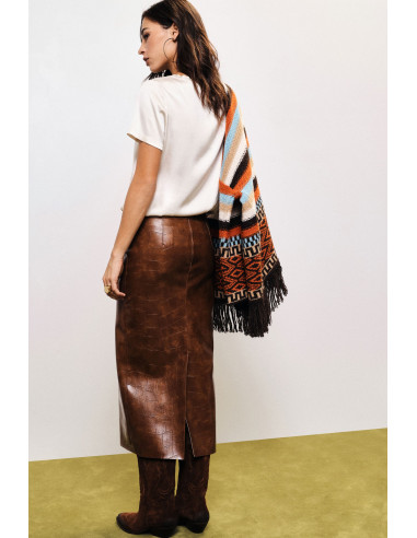 Lange rok met krokodilleneffect en hoge taille Dixie