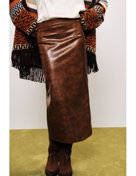 Lange rok met krokodilleneffect en hoge taille Dixie
