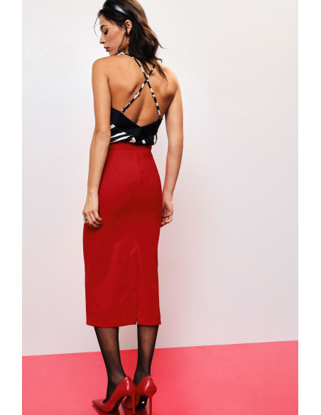 Effen midi-rok met hoge taille Dixie