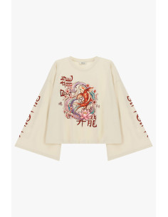 T-shirt met wijde mouwen, karper- en bloemenprint Dixie