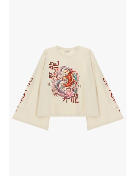 T-shirt met wijde mouwen, karper- en bloemenprint Dixie