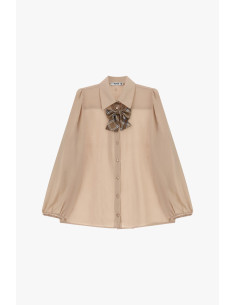 Ruime blouse met pofmouwen en Schotse ruitstrik Please 2