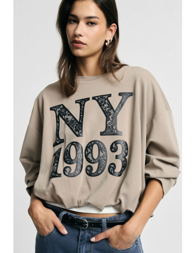 Cropped sweater met frontprint ‘NY 1993’ Please