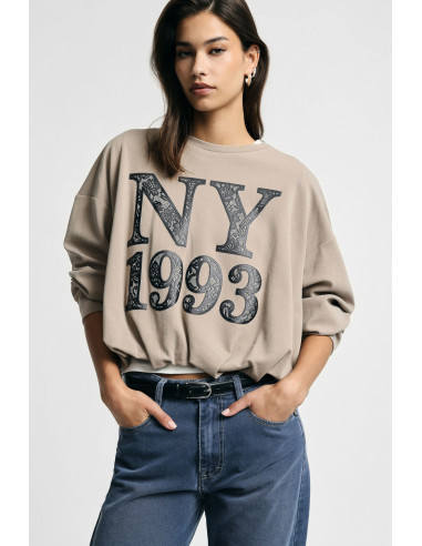 Cropped sweater met frontprint ‘NY 1993’ Please
