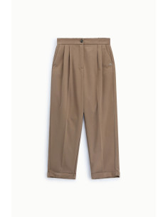Damespantalon met plooien, hoge taille en omslag Please 2