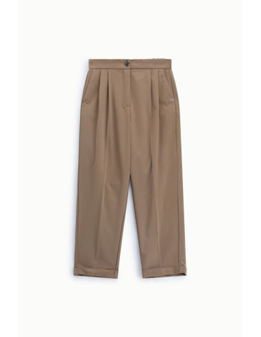 Damespantalon met plooien, hoge taille en omslag Please
