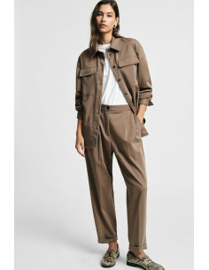 Damespantalon met plooien, hoge taille en omslag Please
