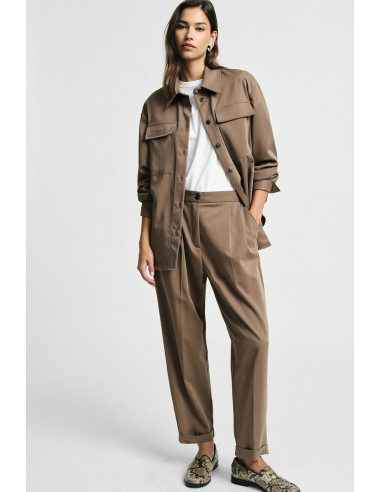 Damespantalon met plooien, hoge taille en omslag Please