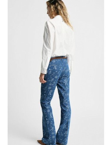 Flared jeans met all-over bloemenprint Please