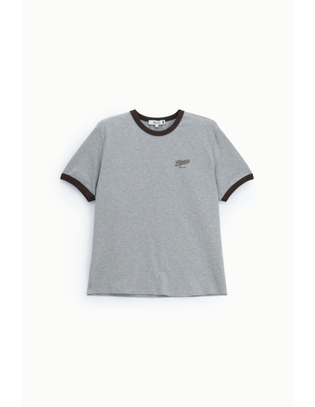Rondehals T-shirt met contrasterende boorden Please